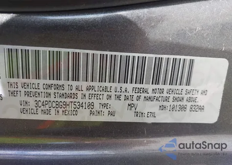 2017 Dodge Journey Sxt из США, поврежденный, VIN 3C4PDCBG9HT534109